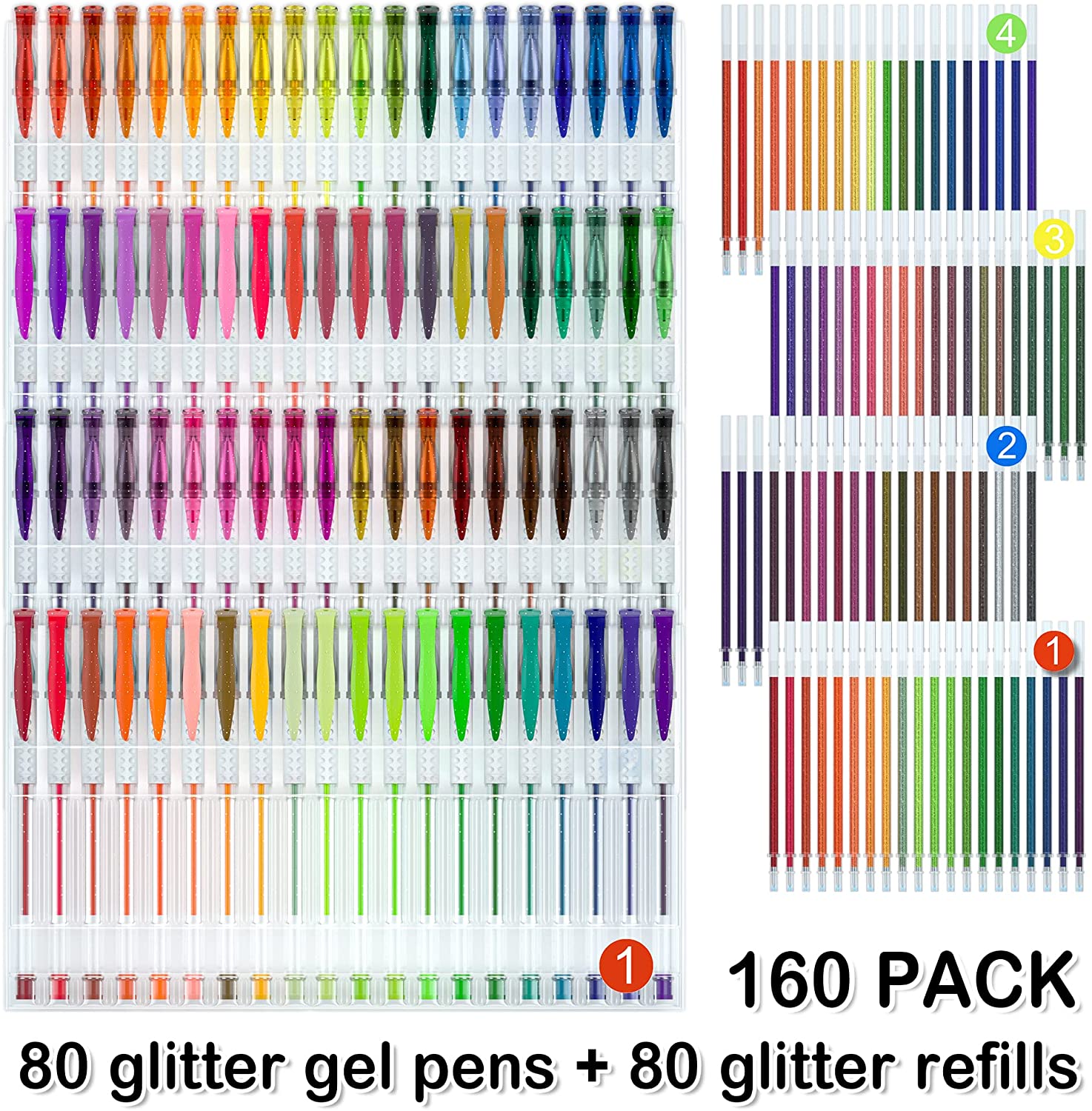 160 Pack Glitter Gel Pens Set, Shuttle Art 220% Ink Glitter Gel Pen 80 Colored Gel Pens Plus 80 Refills for Adult Coloring Books Craft Doodling - image 2 of 8