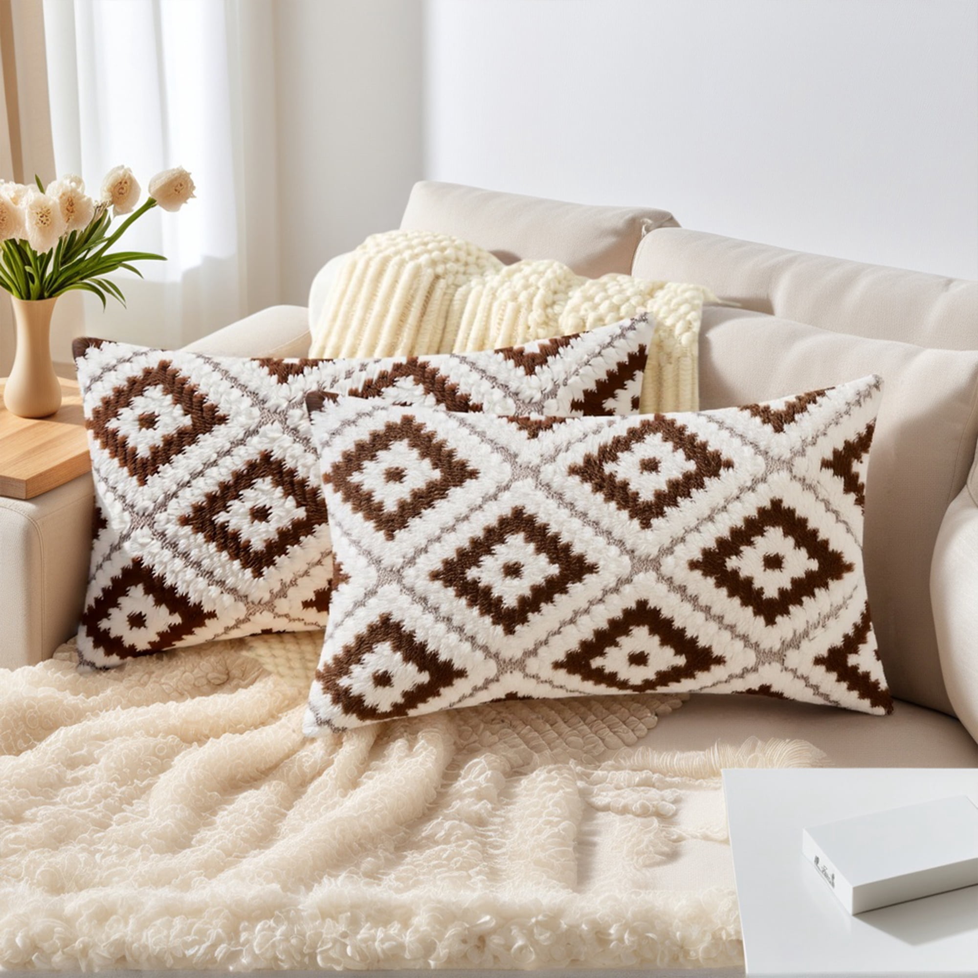 Unique Bargains 4 Pcs Soft Plush Throw Pillow Covers Brown/Pink 12" x 20"