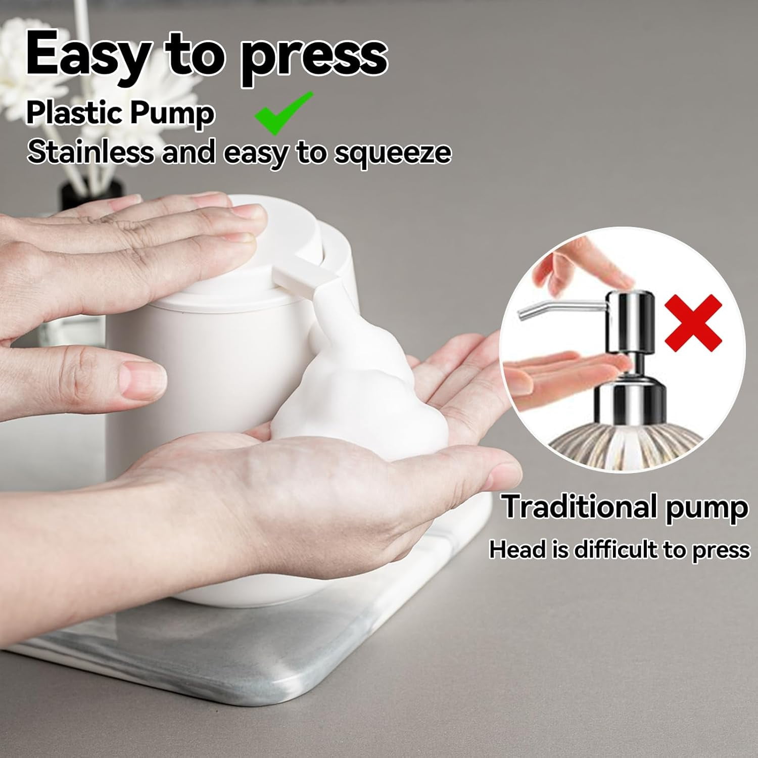 ABCISI Ceramic Foaming Soap Dispenser, 12 Oz Foam Hand Soap Dispenser for Bathroom, Face Wash Dispenser Bottle with Foaming Pump, Refillable Lotion Dish Soap Foam Dispenser for Kitchen, Matte White
