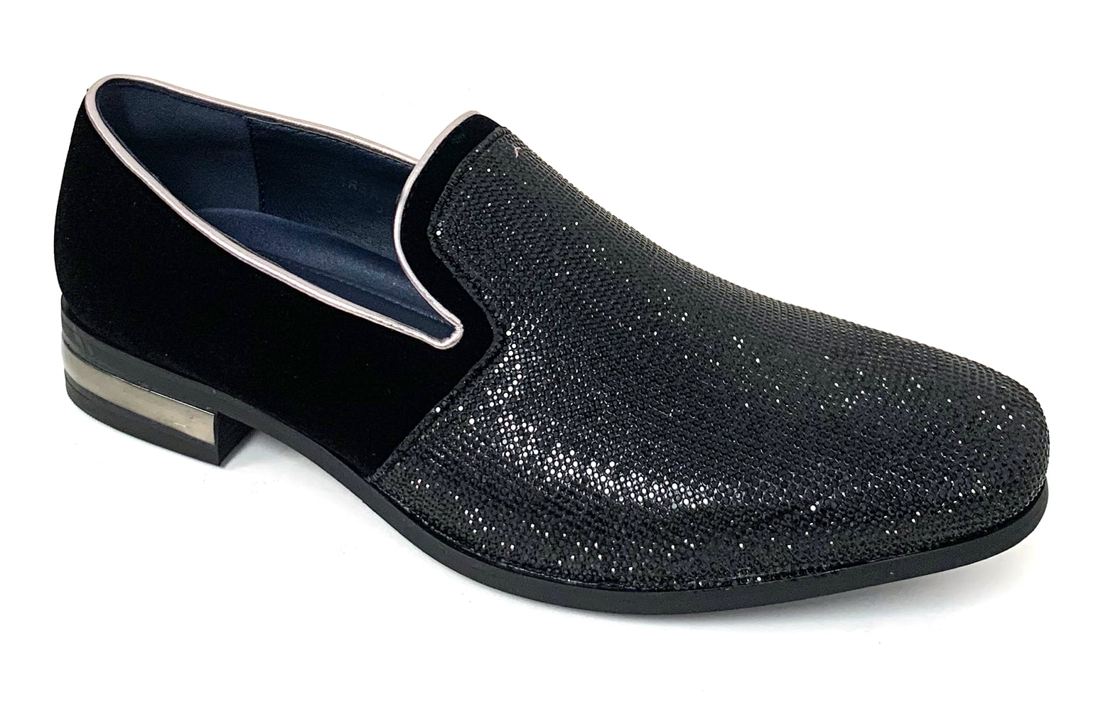 Amali Men's Sparkly Black and White Plaid Shimmering Slip On Loafer 