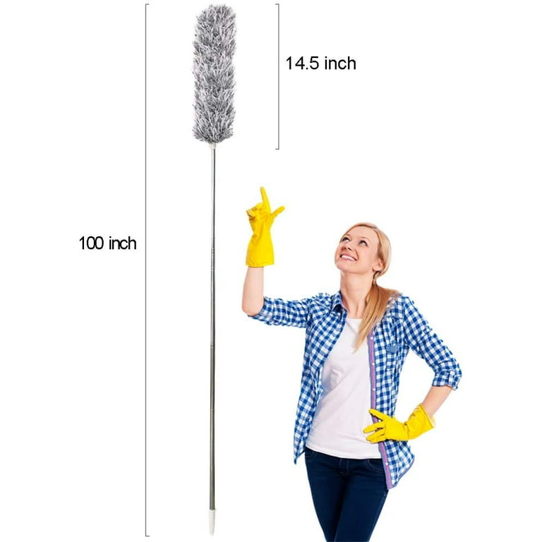 Dusters for Cleaning, Microfiber Duster with Extension Pole 30-100 Inches,  FUUNSOO Bendable Head & Long Extendable Duster for Cleaning Ceiling Fan,  High Ceiling, Cobweb, Furniture, Interior Roof