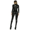 thumbnail image 2 of Women's Leather Catsuit One Piece Shiny Bodysuit Sexy Wet Look Clubwear Jumpsuit Bodycon Fish Scale Outfit Zipper Front Outfit for Club Black US Size-XL, 2 of 4