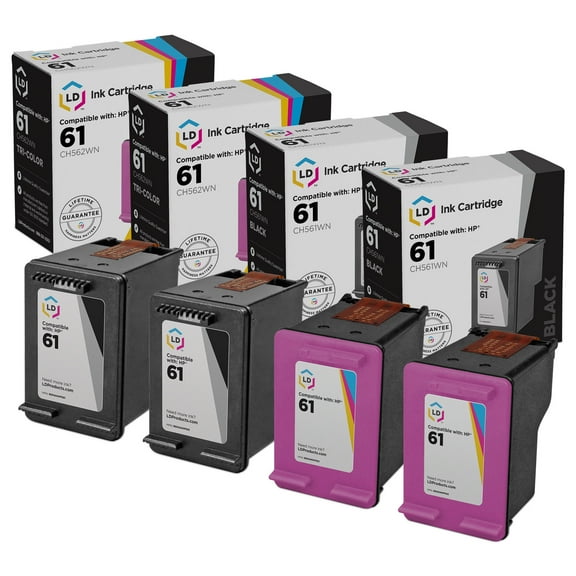 LD Products Compatible Replacement for HP 61 Ink Cartridges: 2 Black & 2 Color