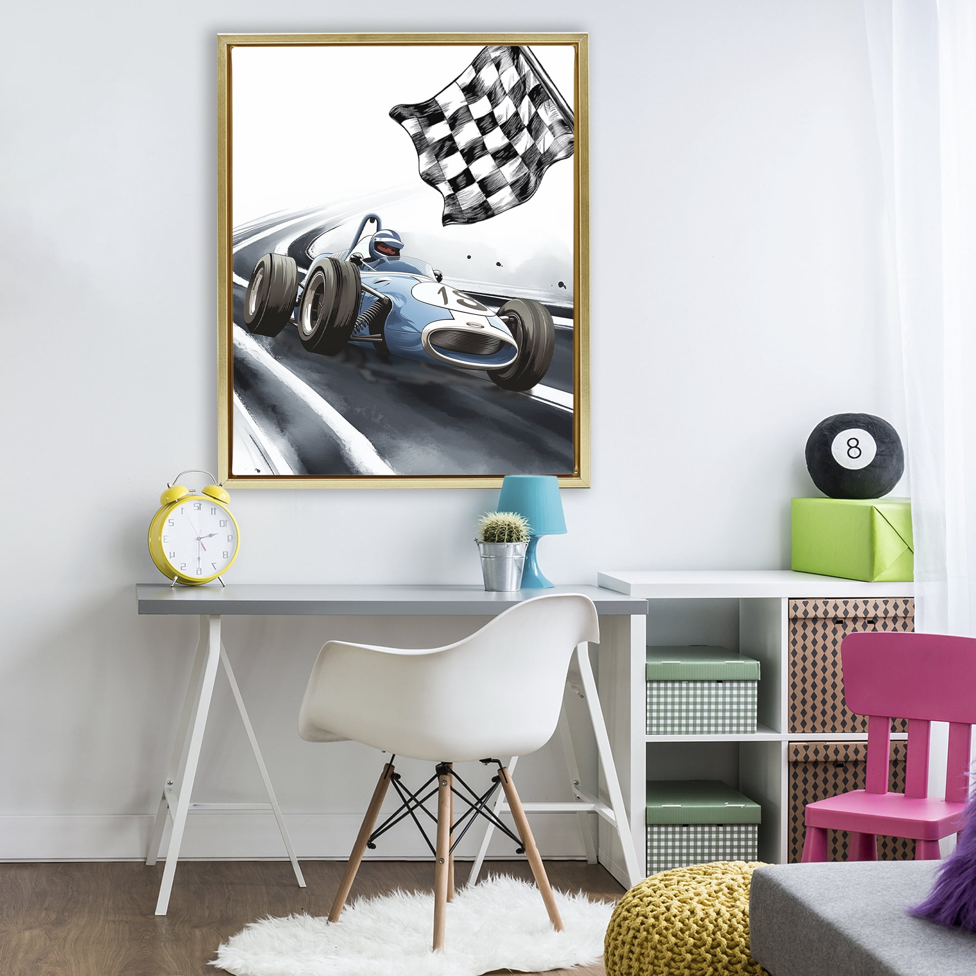 Stupell Industries Dynamic Racecar Driving Gold Framed Floater Canvas Wall Art, design by Christine Simpson Art