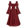 thumbnail image 3 of Bzhegqhd Gothic Dresses for Women PU Leather & Chiffon Patchwork Flare Sleeve Square Neck Corset Lacing Maxi Dress Retro Court Elegant Ruffle Dress, 3 of 3