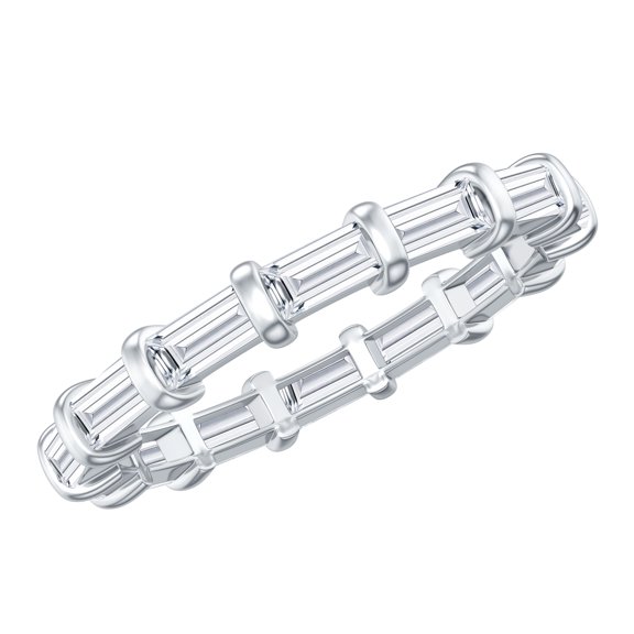 Rosec Jewels Baguette Moissanite Full Eternity Stackable Ring for Women, East West Style Ring, 925 Sterling Silver, US 4.00