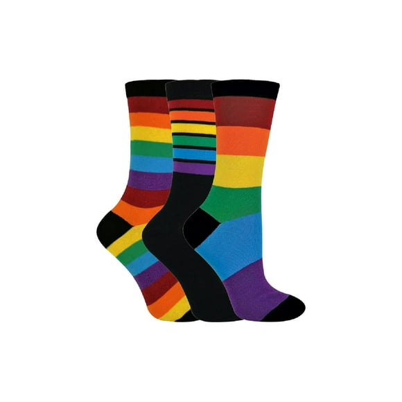 Sock Snob - Childrens Kids 3 Pair Striped Rainbow Design Casual School Socks