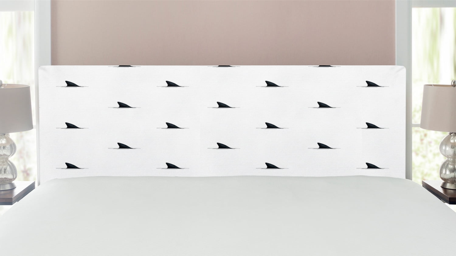 Sea Animals Headboard, Pattern of Shark Fins Speedy Fish Hunting