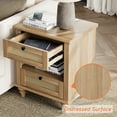 thumbnail image 4 of Accent Bedside Table with Charging Station, Light Oak Nightstand with Rattan Drawer & Shelf, 4 of 7