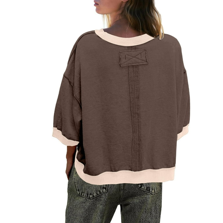 Womens Pullover Sweatshir Crewneck Short Sleeve Sweatshirt 3