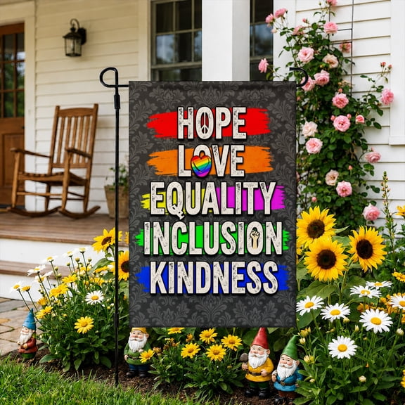 Rdsfhsp Linen Garden Flag Hope Love Equality Inclusion Kindness Word Art Farmhouse Yard Decor Inspirational Diversity Outdoor Porch Banner Double Sided Decoration 12x18