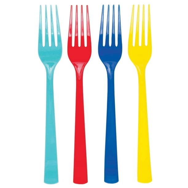 Assorted Color Plastic Forks, 24pcs