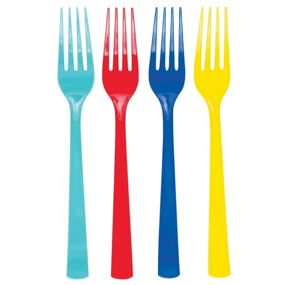 Plastic Disposable Forks, Assorted Colors, 24 Pieces, by Way To Celebrate