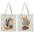 thumbnail image 1 of 2Pcs Cotton Canvas Bags Boho Floral Shoulder Bags Grocery Shopping Bag Reusable Tote Bag, 1 of 8