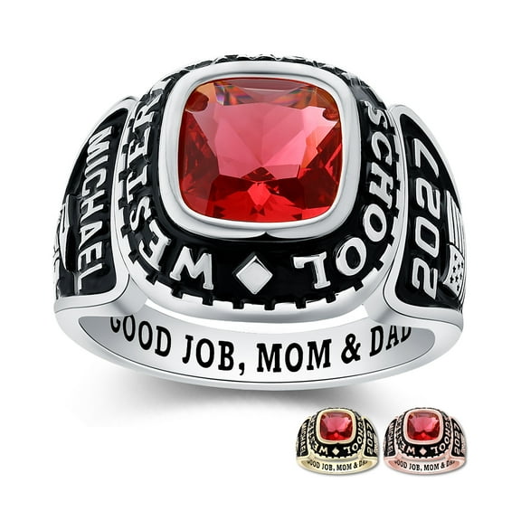 Mementos PJM Custom Men's Class Ring Sterling Silver for High School & College-Platinum Plated-Elite