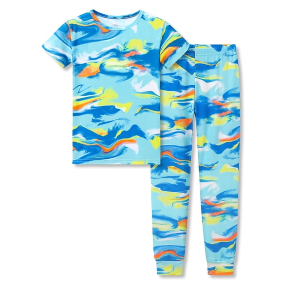 Beezizac Little Boys Pajamas - Soft Snug-fit PJs Tee & Pants Sleepwear Set Blue Orange Yellow Toddler Jammies Size 8