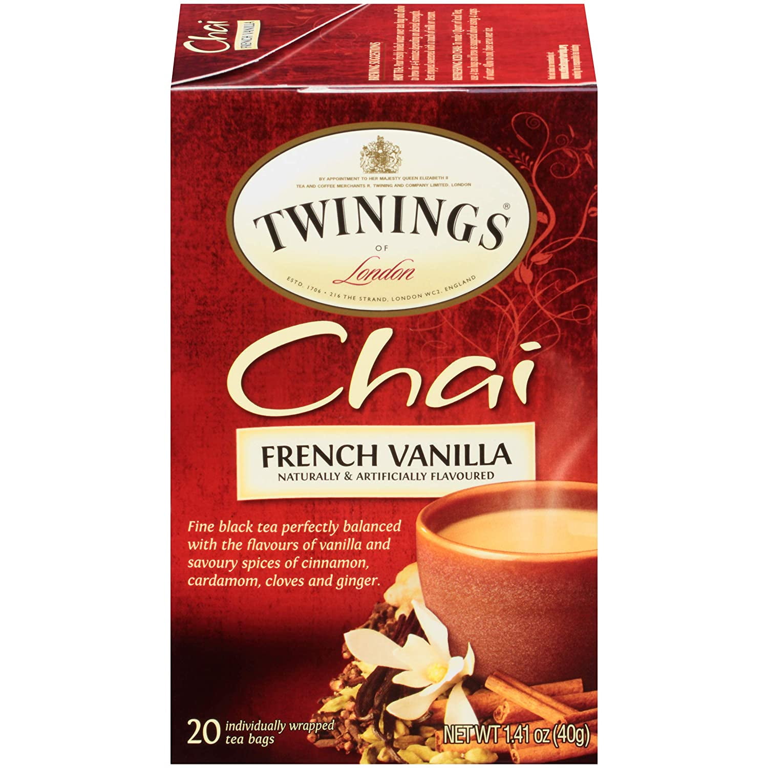 TWININGS TEA, TEA,CHAI,FRENCH VANILLA 20 BAG