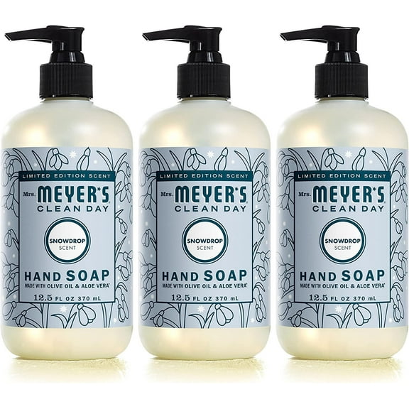 Mrs. Meyer's Hand Soap, Made with Essential Oils, Biodegradable Formula, Limited Edition Snowdrop, 12.5 fl. oz - Pack of 3