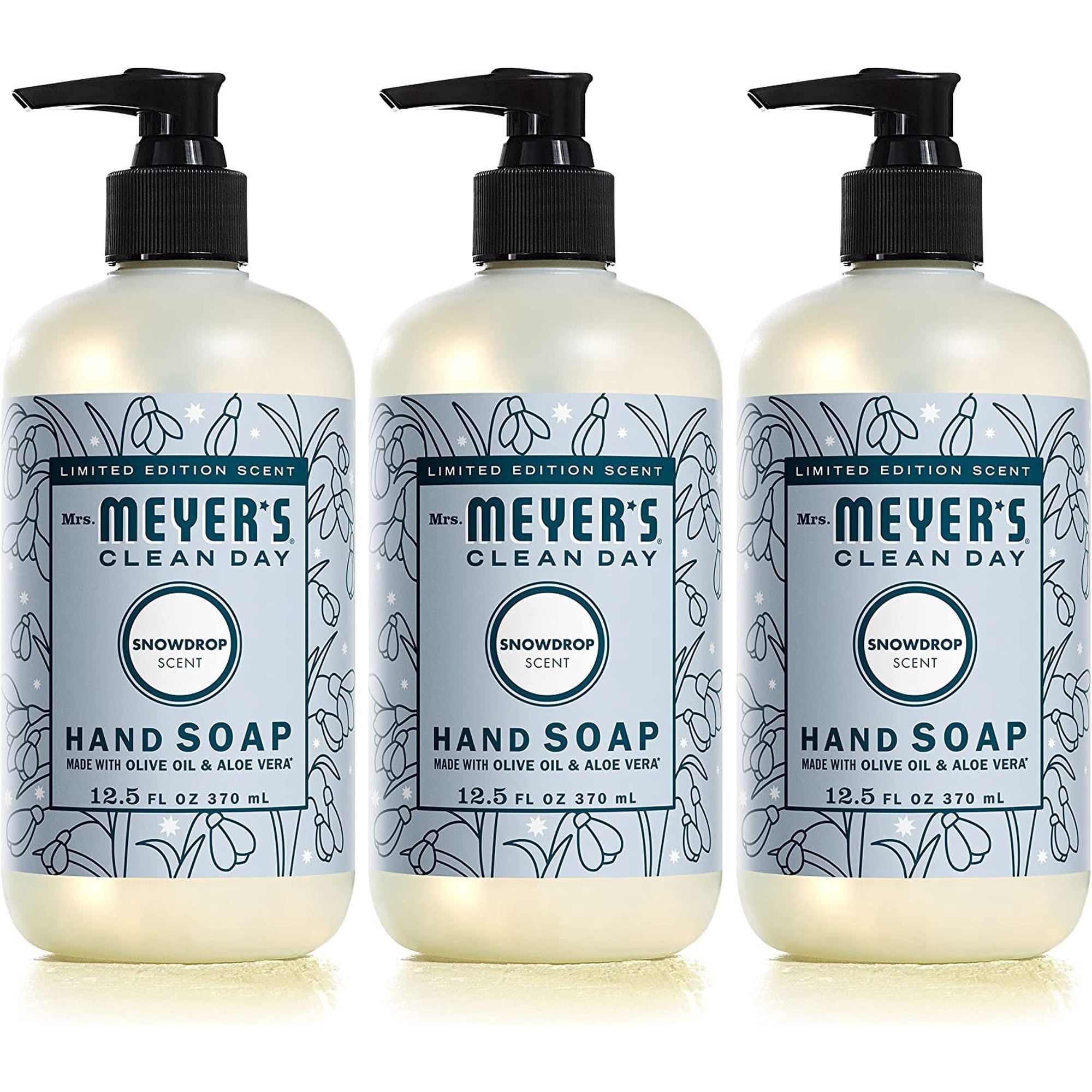 Mrs. Meyer's Hand Soap, Made with Essential Oils, Biodegradable Formula, Limited Edition Snowdrop, 12.5 fl. oz - Pack of 3