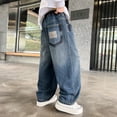 thumbnail image 6 of School Boys Baggy Jeans Fashion Casual Washed Blue Loose Wide Leg Zipper Fly Denim Pants with Pockets Tween Boys Washed Pants, 6 of 9