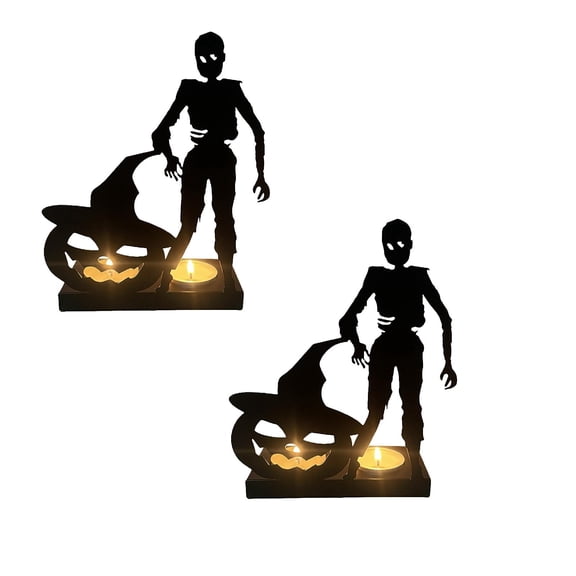 2Pcs Halloween Decorations Halloween Metal Candle Holder & Jack O Pumpkin Tealight Holder Black Shadow Projection Candlestick For Halloween Party Tabletop Indoor Home Candles & Holders 2026