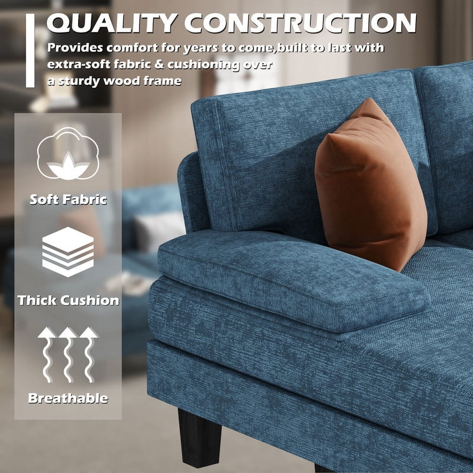 Homall 105"  Modern U-Shape Sectional Sofa, Chenille Fabric Modular Couch, 4 Seat Oversized Sofa with Chaise for Living Room, Blue