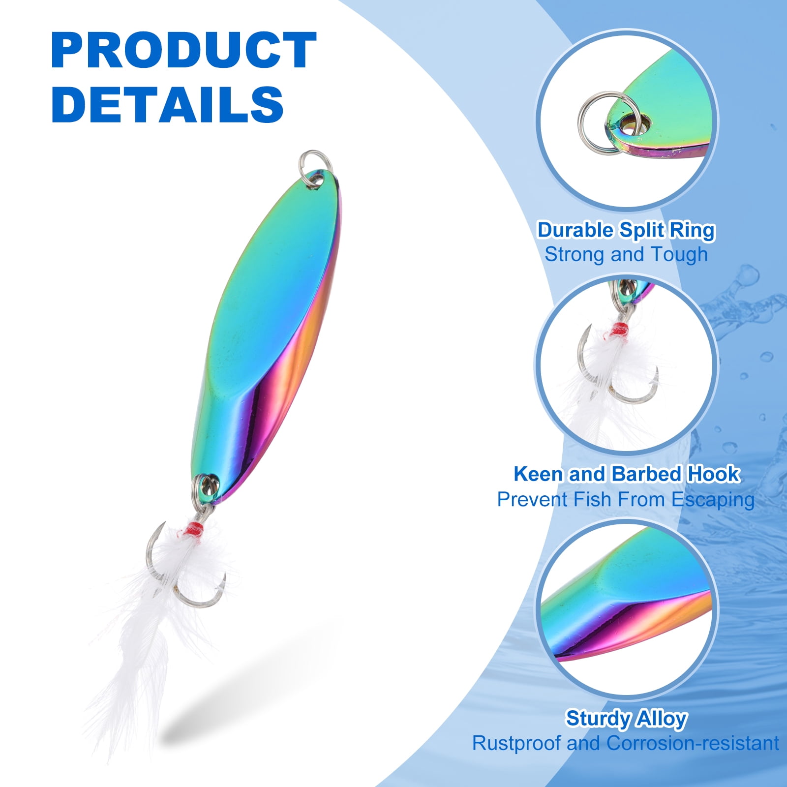 Uxcell Fishing Spoons, 10 Pcs 1-1/8 oz Fishing Lures Casting Spoon Treble Hooks Jigs Hard Metal Spinner Baits for Freshwater Saltwater Salmon, Multicolor