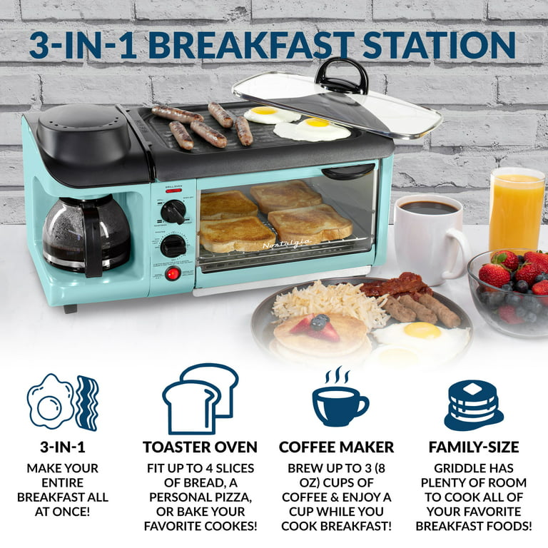 Breakfast Station, Toaster with Frying Pan, Portable Oven Breakfast Maker  with Coffee Machine, Non Stick Die Cast Grill/Griddle for Bread Egg  Sandwich
