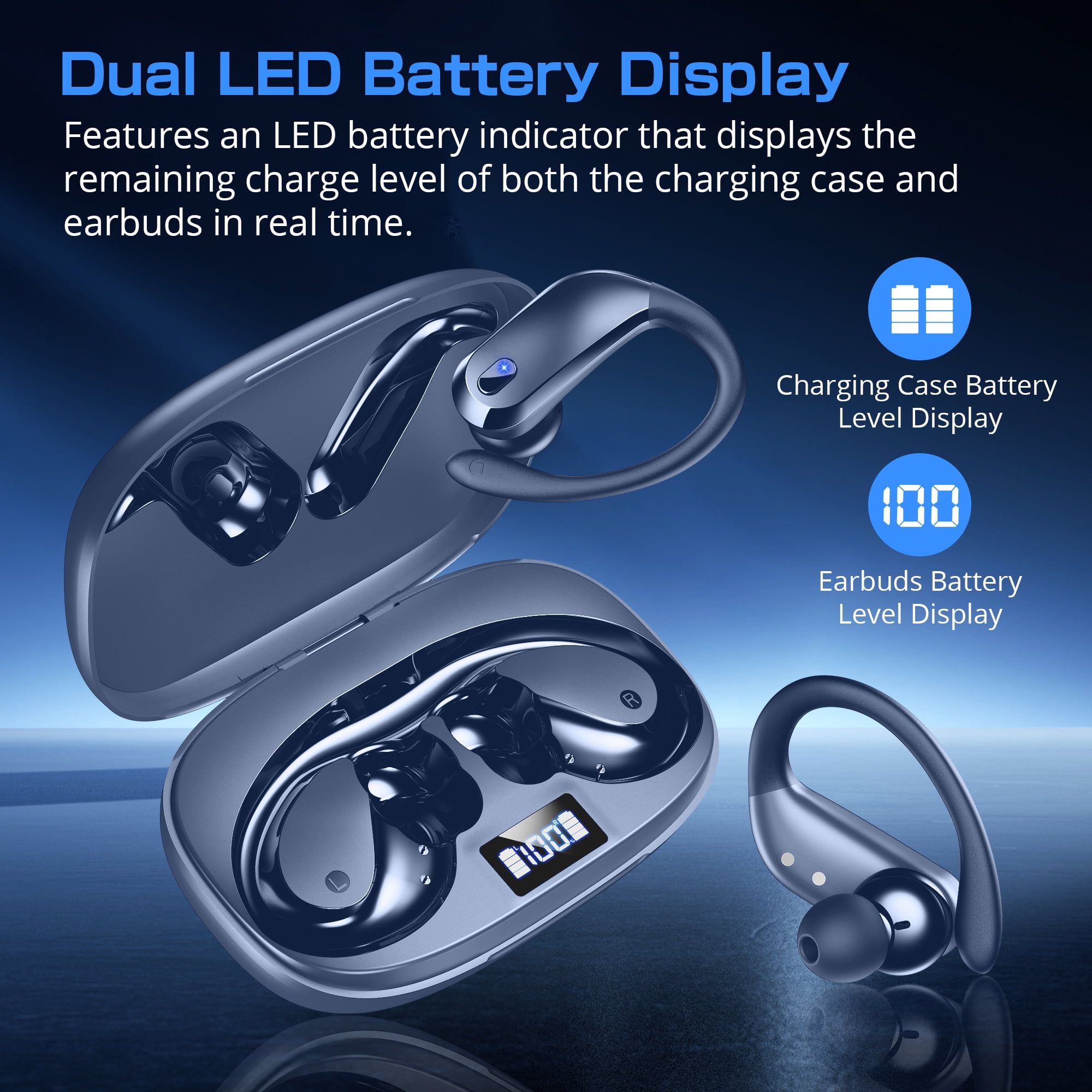 Wireless Earbuds Bluetooth 5.4 Headphones Sport, IPX7 Waterproof Earphones with Earhooks, 80H Playtime, Fast Charging Case, Noise Cancelling Mic, Lightweight Bluetooth Earbuds for Running Gym