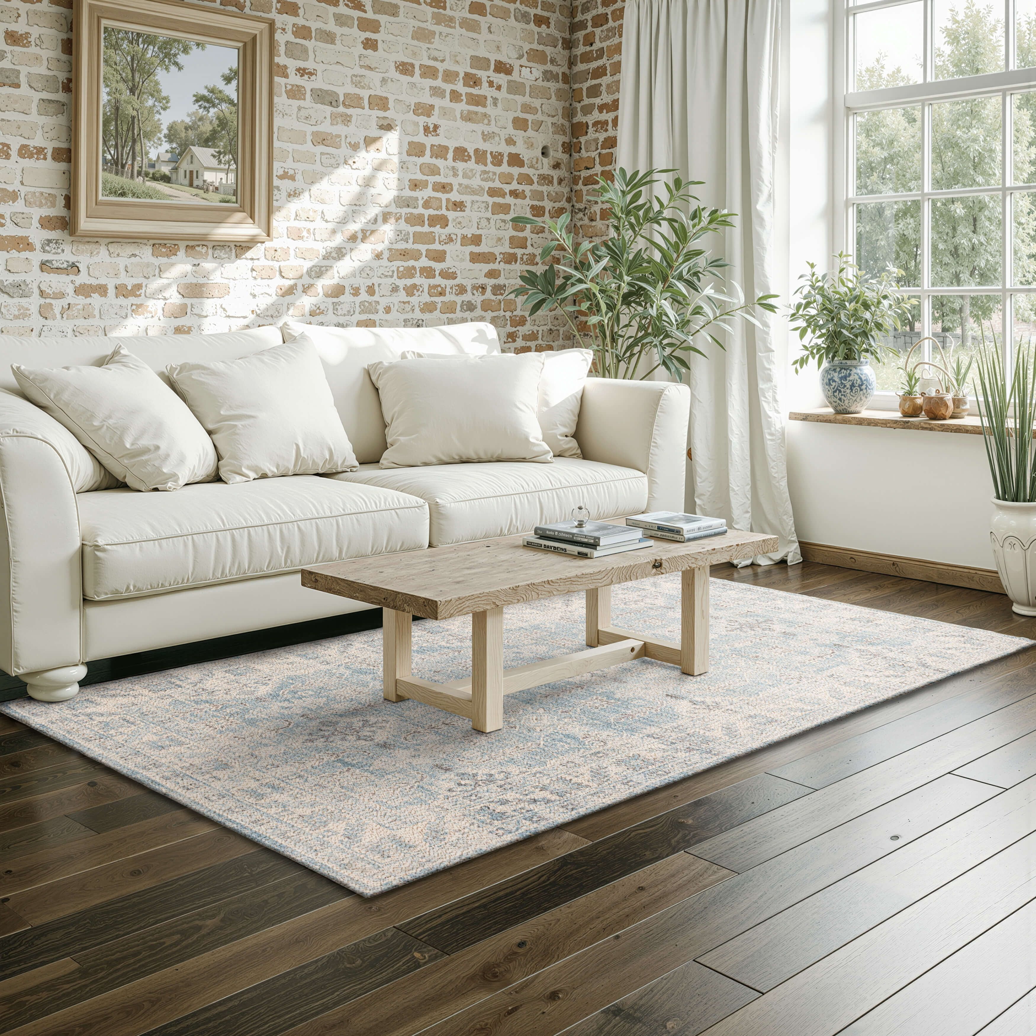 Mainstays Zula Acacia Low Pile Stain/Fade Resistant Polyester Indoor Area Rug, Blue, 5' x 7'