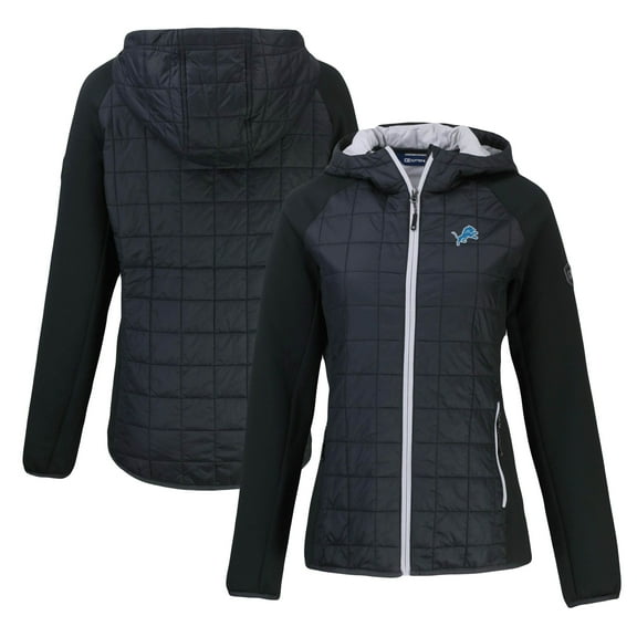 Women's Cutter & Buck  Black Detroit Lions Rainier Primaloft Eco Full-Zip Hybrid Jacket