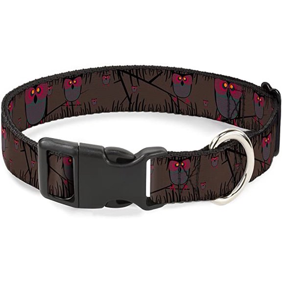 Buckle-Down 9-15" Owls In Trees Purple Plastic Clip Collar, Narrow Large