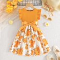 thumbnail image 2 of Robe Fille Enfants Tout-Petits Filles Été Col Rond Manches à Volants Imprimés Fleurs Robe Ligne A Décontractée avec Nœud Robe Bébé Jaune 3 Ans-4 Ans, 2 of 7