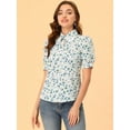 thumbnail image 4 of INSPIRE CHIC Blouse Femme Col Rabattu Col Fendu Manches Bouffantes Chemise en Chiffon, 4 of 6