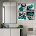thumbnail image 6 of Teal Canvas Wall Art Turquoise Rose Flower Wall Decor for Bathroom Kitchen Black and White Floral Prints Picture Romantic Love Sign Wooden Texture Background Framed Artwork Home Decoration 16x16 4Pcs, 6 of 6