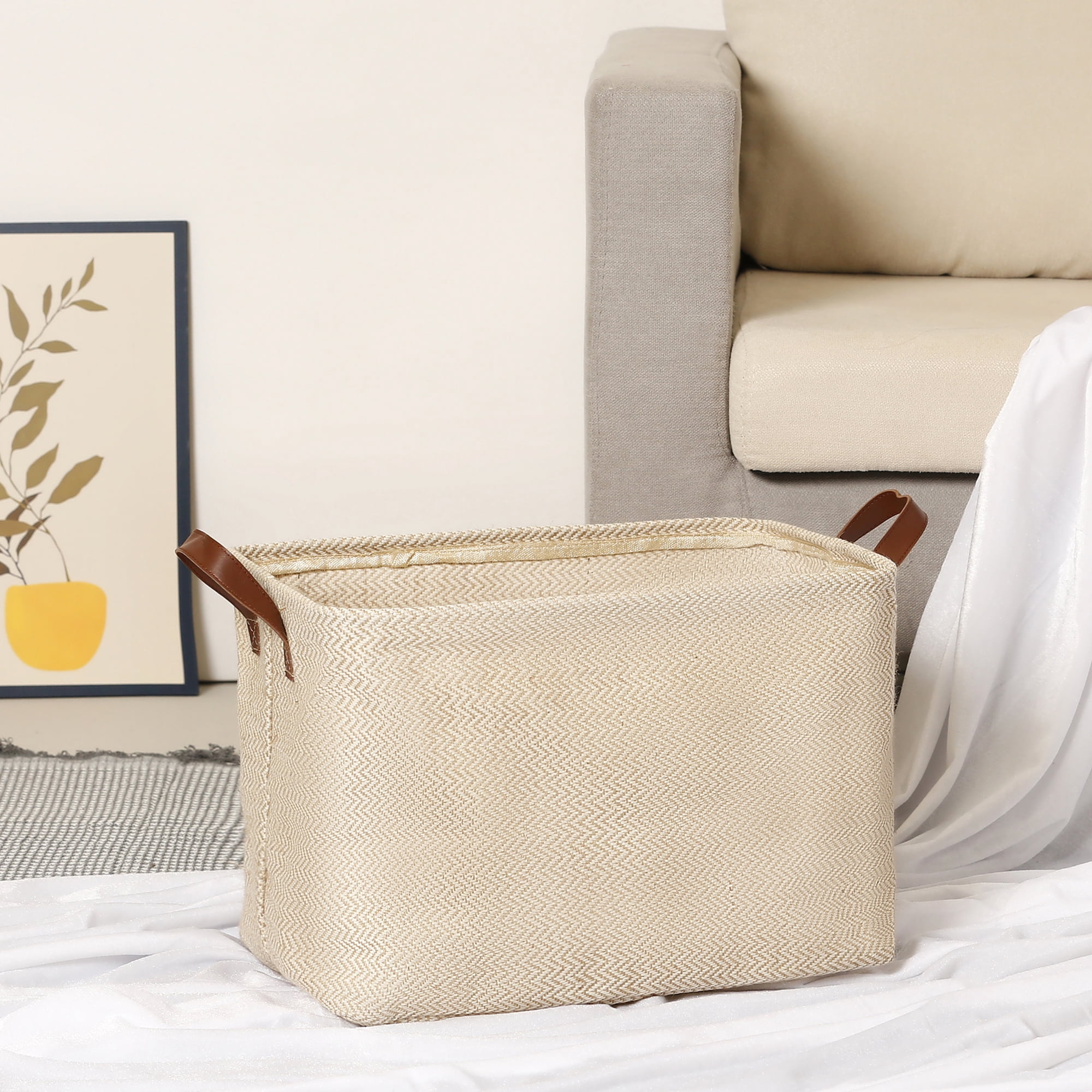 Unique Bargains Fabric Storage Cube Storage Bin Storage Basket Beige Wave