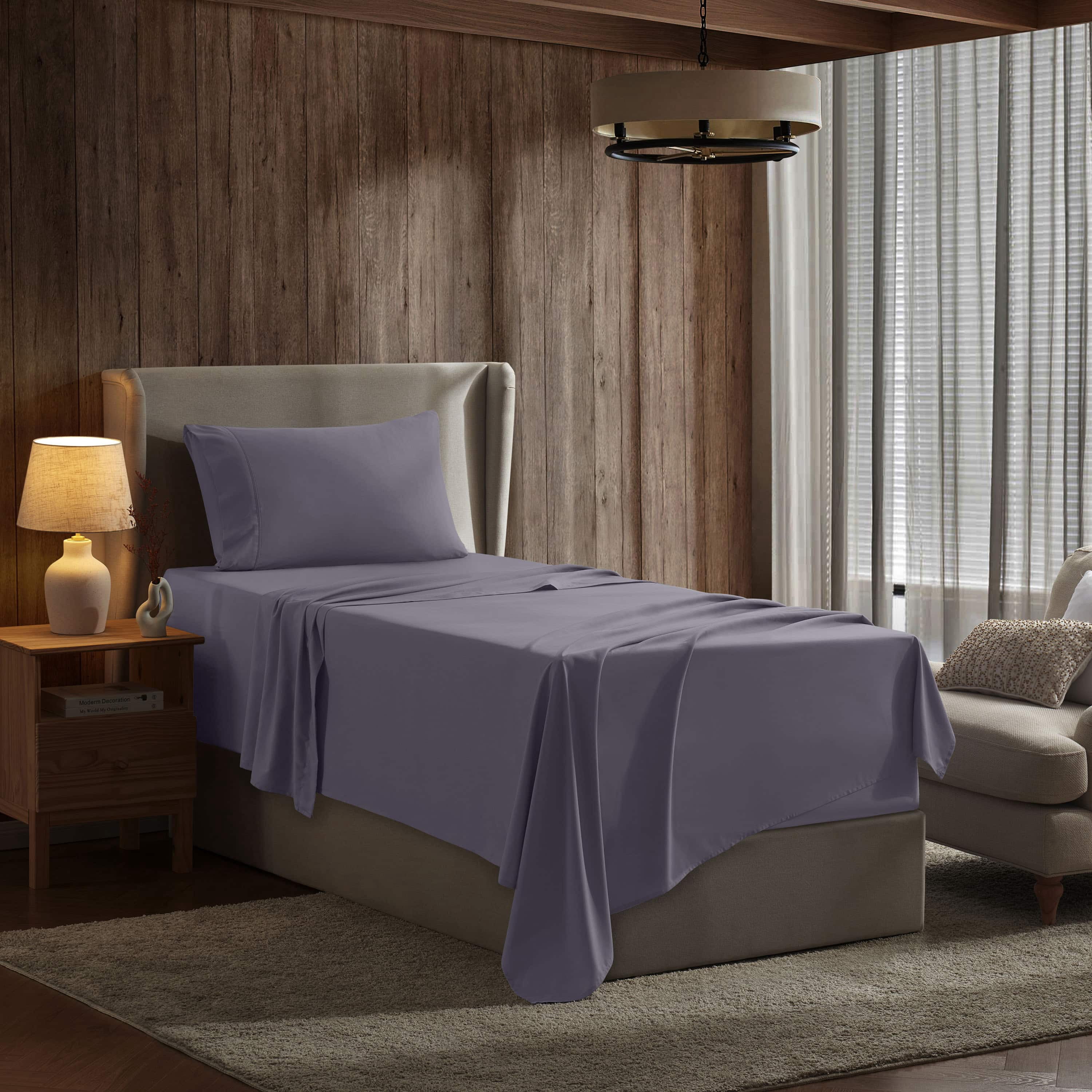 LammaLoe Extra Deep Pocket Twin Xl Sheets Set, 3 Piece, Fits 18"-24" Mattress, Breathable & Extra Soft Bed Sheets, Grayish Purple