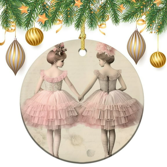 Two Ballerina Girly Christmas Ornament Little Ballerina Dancing Keepsake Ceramic Ornament Christmas Xmas Tree Ornament Decoration Hanging Pendant Decor Xmas Gift