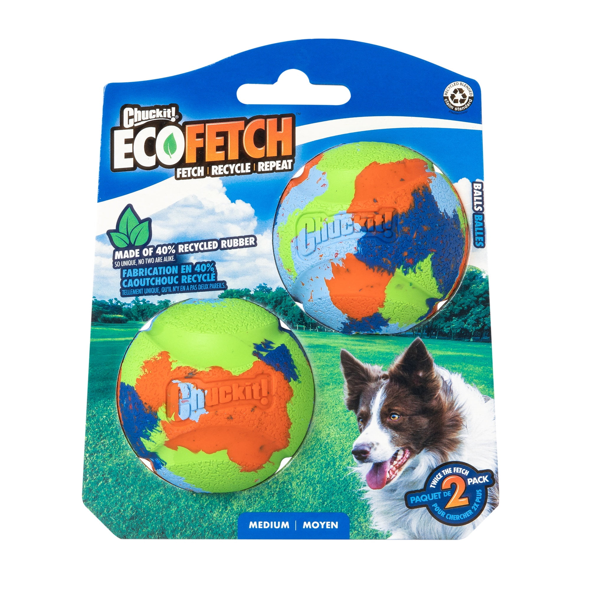Chuckit! EcoFetch Recycled Rubber Dog Ball Fetch Toy for Dogs, Medium 2.5" for Pets 20 to 60 lbs, Pack of 2