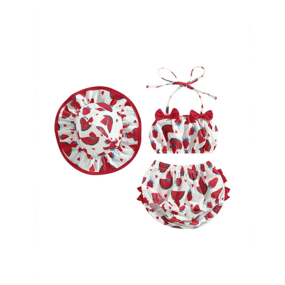 DcoolMoogl Baby Girl Swimsuit 3 6 9 12 24 Months Infant Fruit Print Bathing Suit Bikini Sets Swimwear Summer Beach 3Pcs Outfit