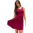 thumbnail image 3 of DEVOPS Women's Casual Sleeveless Daily T-Shirt Short Mini Top Dress with Pockets (Medium, Wine Red), 3 of 6
