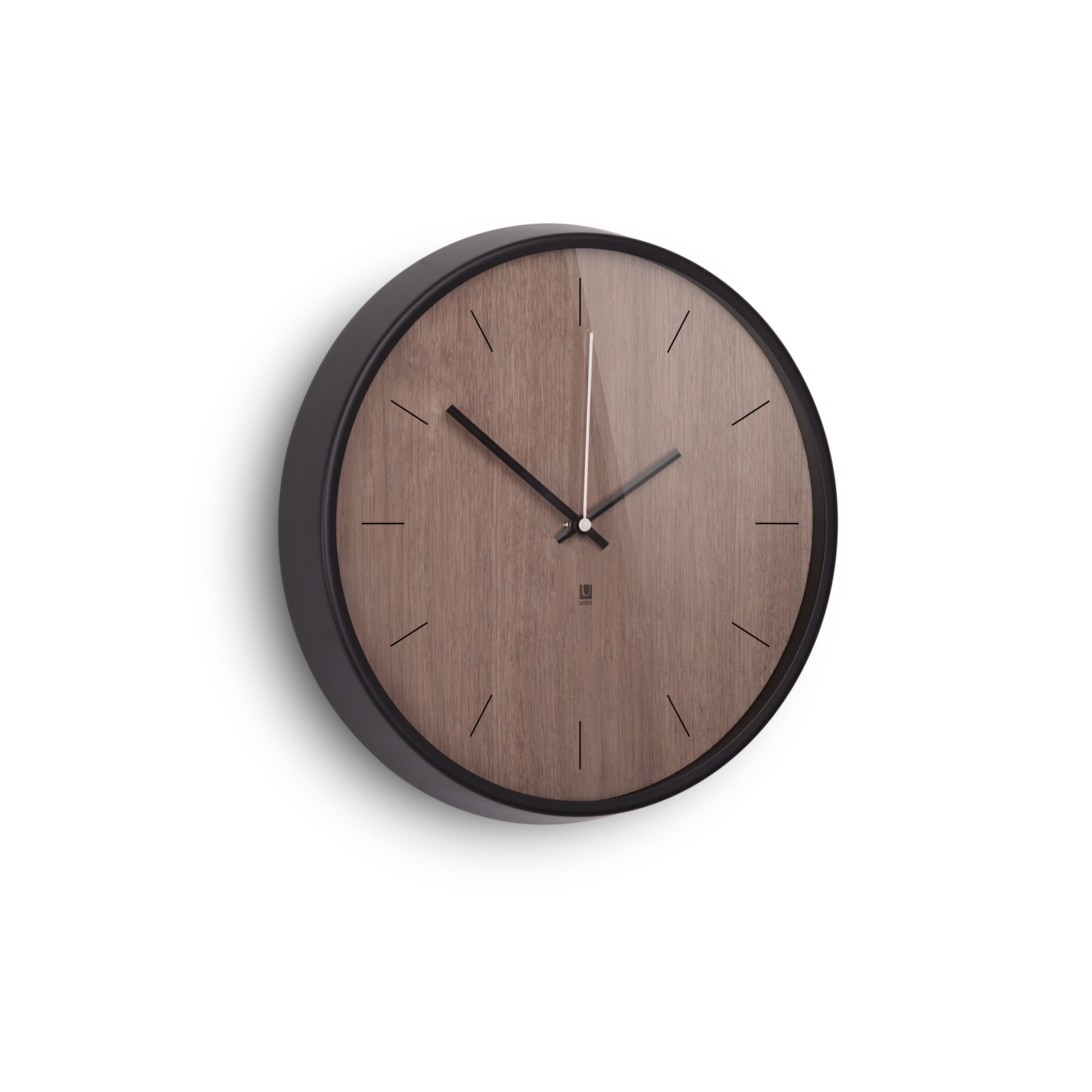 Umbra Madera Wall Clock Walnut Black Wood Design Minimal Modern Contemporary 