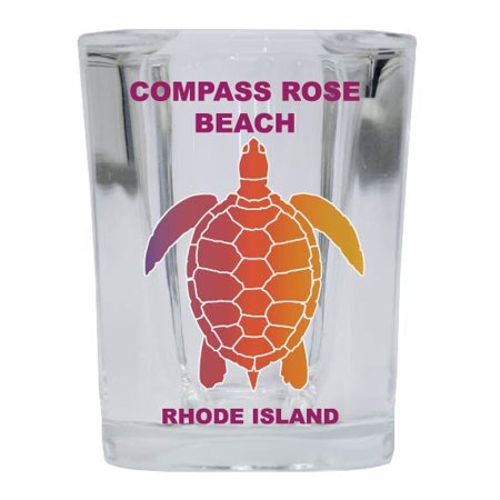 

COMPASS ROSE BEACH Square Shot Glass Rainbow Turtle Design