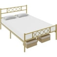 thumbnail image 2 of Topeakmart Queen Metal Bed Frame with Crisscross Headboard & Footboard, Antique Gold, 2 of 8