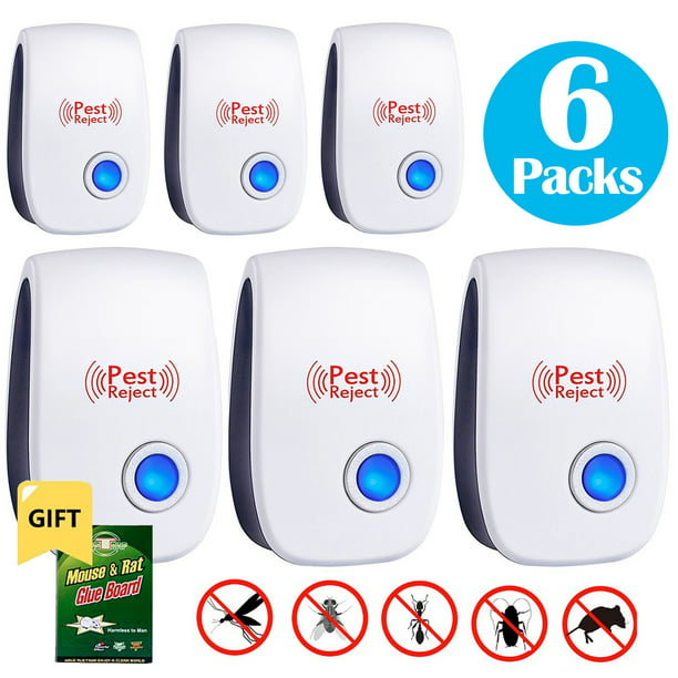 6 Packs - Ultrasonic Pest Repeller - Electronic Plug -In Pest Control  Ultrasonic - Best Repellent for Cockroach Rodents Flies Roaches Ants Mice  Spiders Fleas Indoor 
