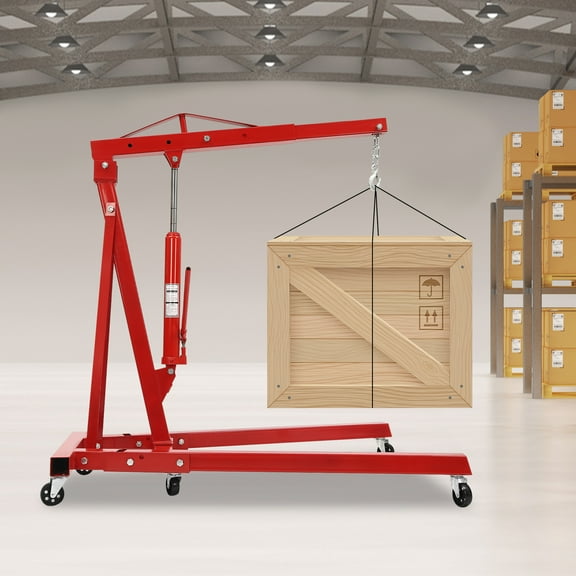 YIYIBYUS 2 Ton Engine Hoist Heavy Duty Folding Cherry Picker Hydraulic Shop Crane Hoist Lift with 6 Iron Caster Wheels, 0-2.1m Lifting Height Range