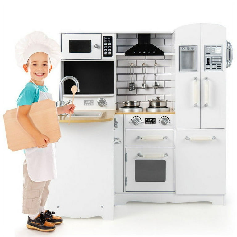 Costway Kids Corner Wooden Kitchen Playset with Cookware Accessories