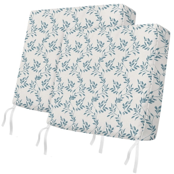 Outdoor Patio Cushion Covers 2 Pack Blue Leaves Chair Pads Slipcovers with Ties & Zipper Waterproof Seat Cover Set Leaf Branches Plants Seat Cushion Covers for Outdoor Couch Sofa 22x20 Inch