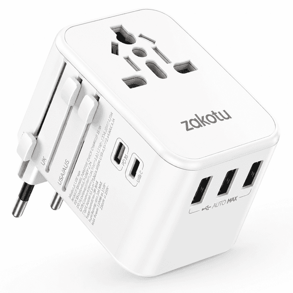35.5W Universal Travel Adapter with 2 USB-C & 3 USB-A Ports, International Power Adapter with PD 3.0 & QC Fast Charging, 6-in-1 Worldwide Plug Adapter for USA EU UK AUS, Type A/C/G/I Travel Charger