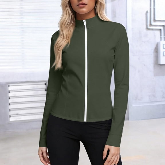 Maqroz Womens Sun Protection Long Sleeve Shirts Rash Guard Jacket Clothing UPF 50 Lightweight Full Zip Cropped Long Sleeve Workout Hiking Running Athletic Tops Army Green M